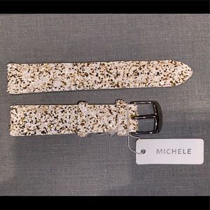 Michele Wrist Watch— Leather/White w Gold Crystals